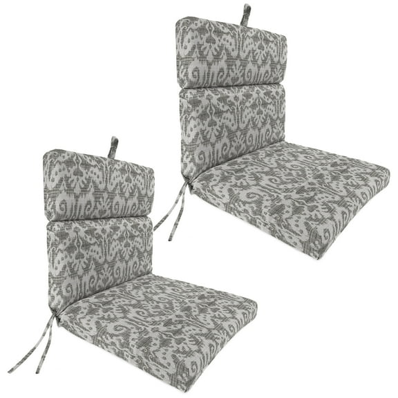 Jordan Manufacturing 44" x 22" Jeness Pewter Gray Damask Rectangular Outdoor Chair Cushion with Ties and Hanger Loop (2 Pack)