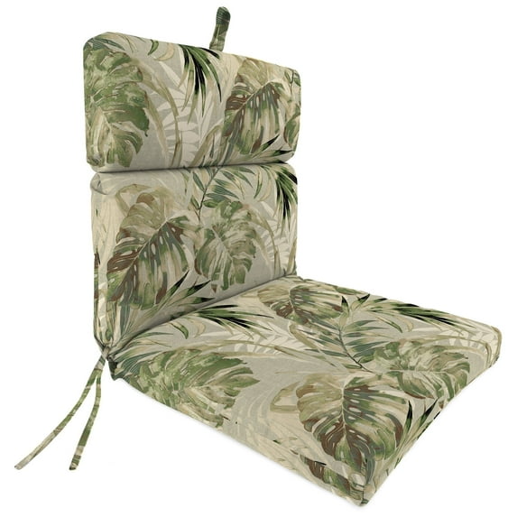 Jordan Manufacturing 44" x 22" Kash Gray Leaves Rectangular Outdoor Chair Cushion with Ties and Hanger Loop