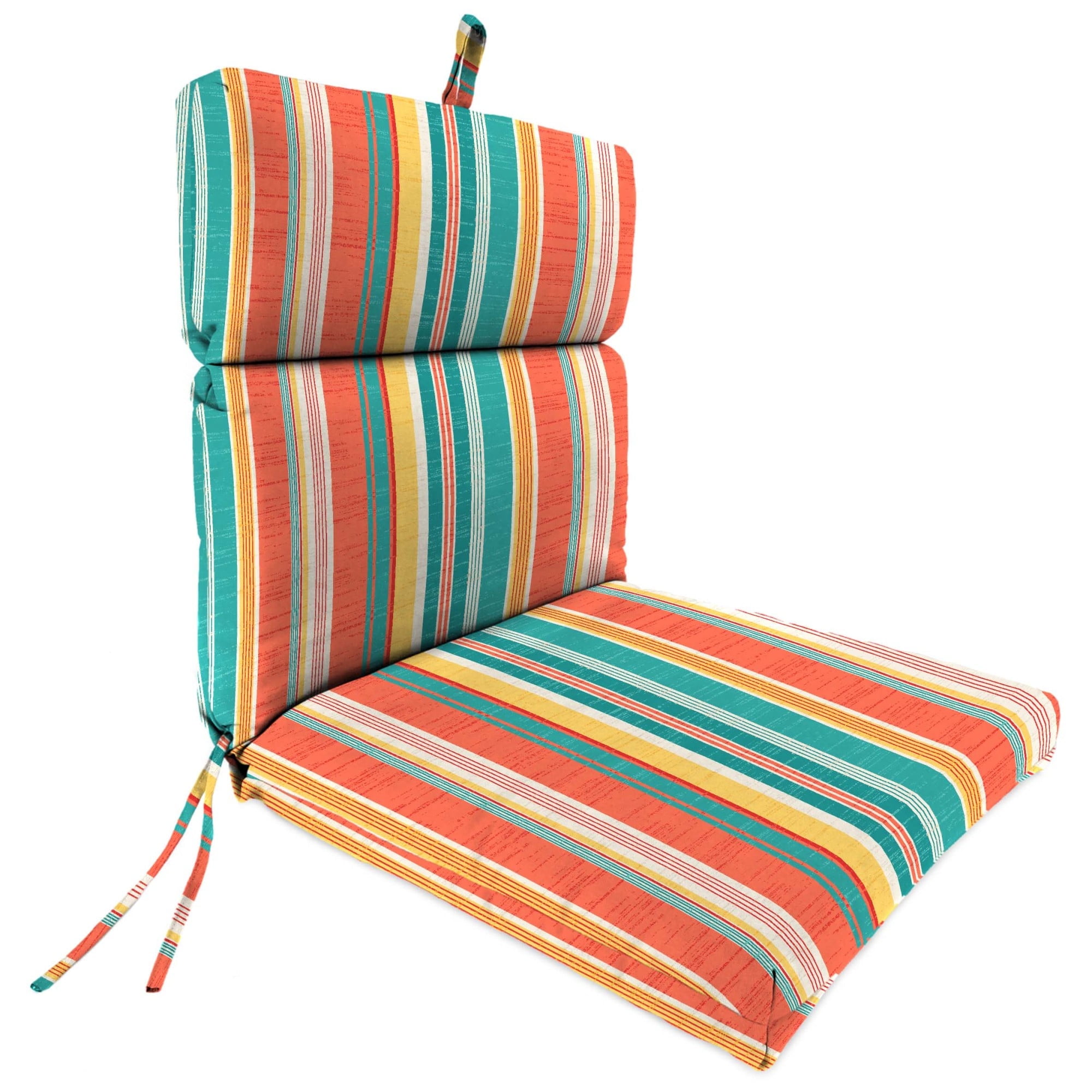 Jordan Manufacturing 44" x 22" Kodi Cornhusk Multicolor Stripe Rectangular Outdoor Chair Cushion with Ties and Hanger Loop