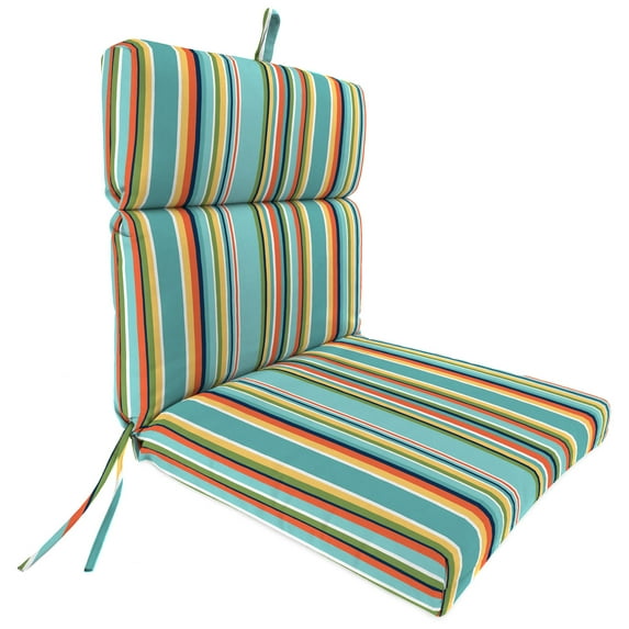 Jordan Manufacturing 44" x 22" Mamba Pelican Turquoise Stripe Rectangular Outdoor Chair Cushion with Ties and Hanger Loop