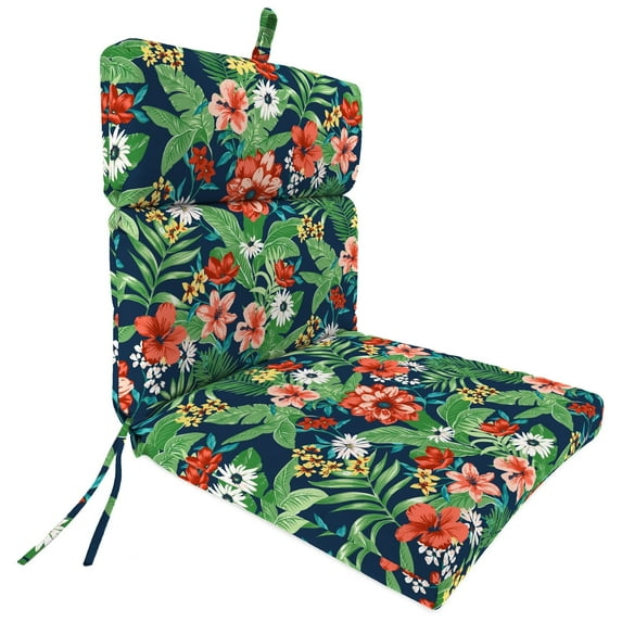 Jordan Manufacturing 44" x 22" Natalia Alpine Navy Floral Rectangular Outdoor Chair Cushion with Ties and Hanger Loop