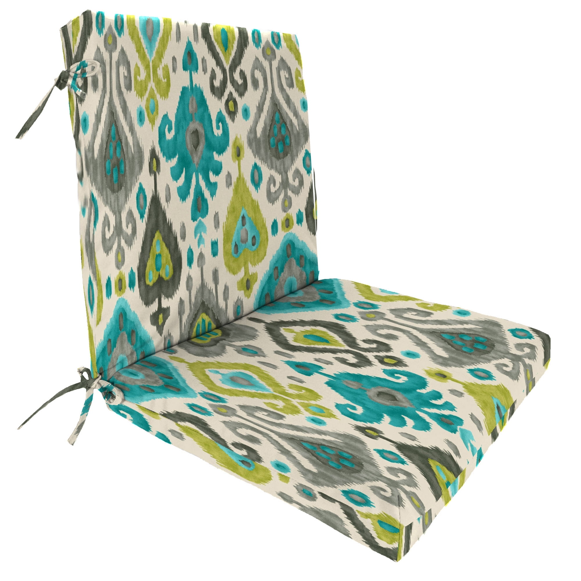 Jordan Manufacturing 44" x 22" Paso Turquoise Multicolor Ikat Rectangular Outdoor Chair Cushion with Ties