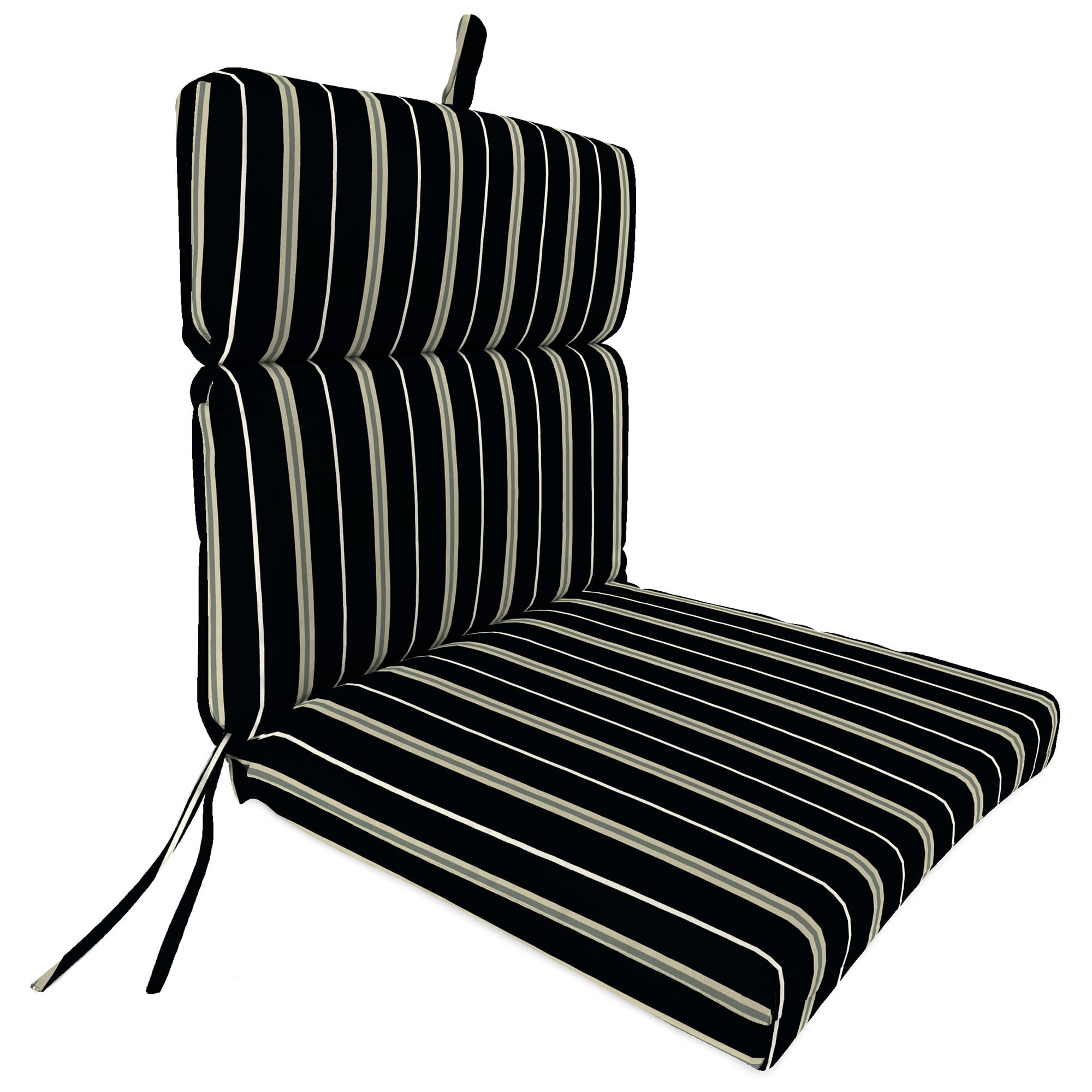 Platt Ink Black and White Striped Outdoor Chair Cushion with Ties