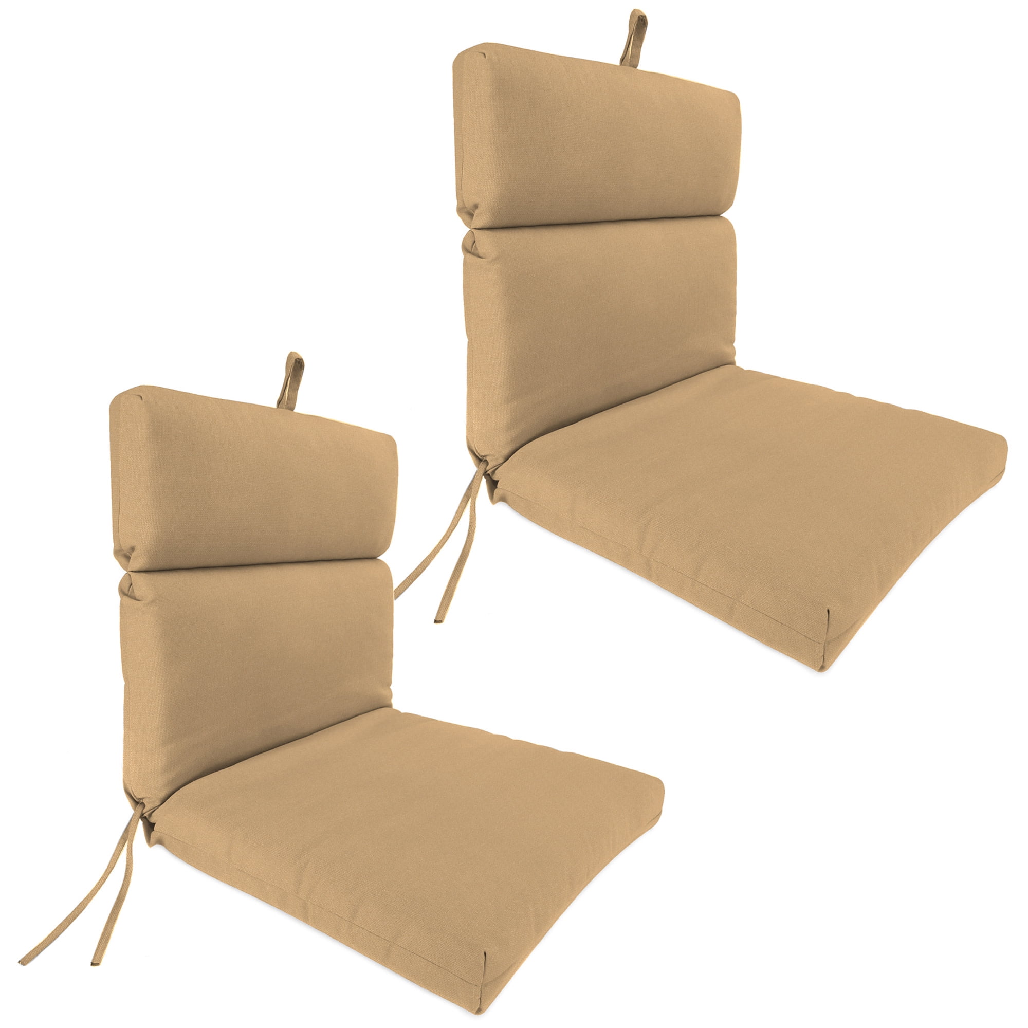 Jordan Manufacturing 44" x 22" Rave Birch Tan Solid Rectangular Outdoor Chair Cushion with Ties and Hanger Loop (2 Pack)