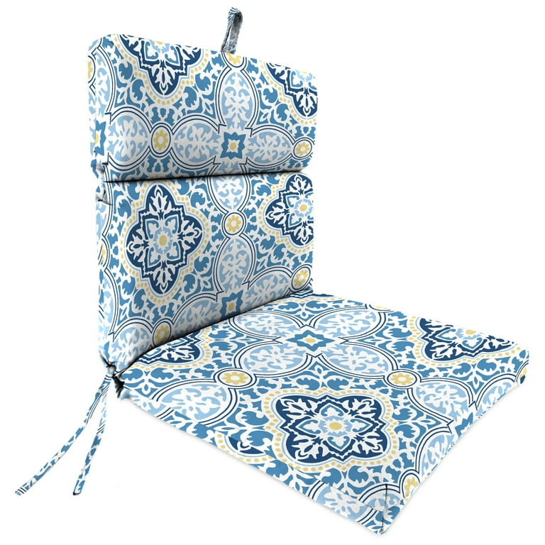 Jordan Manufacturing 44 x 22 Rave Sky Blue Quatrefoil Rectangular Outdoor Chair Cushion with Ties and Hanger Loop Walmart