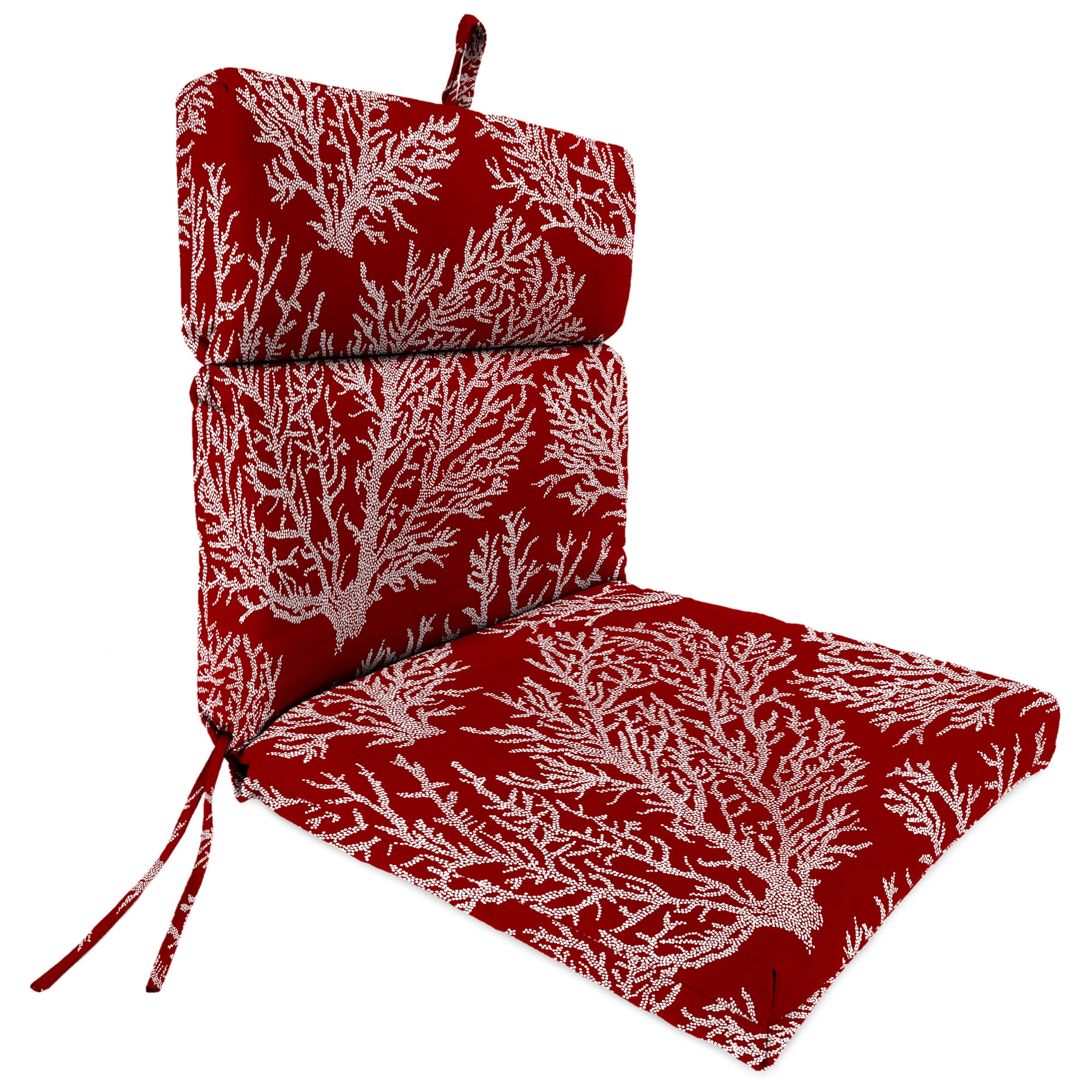 Jordan Manufacturing 44" x 22" Seacoral Red Nautical Rectangular Outdoor Chair Cushion with Ties and Hanger Loop