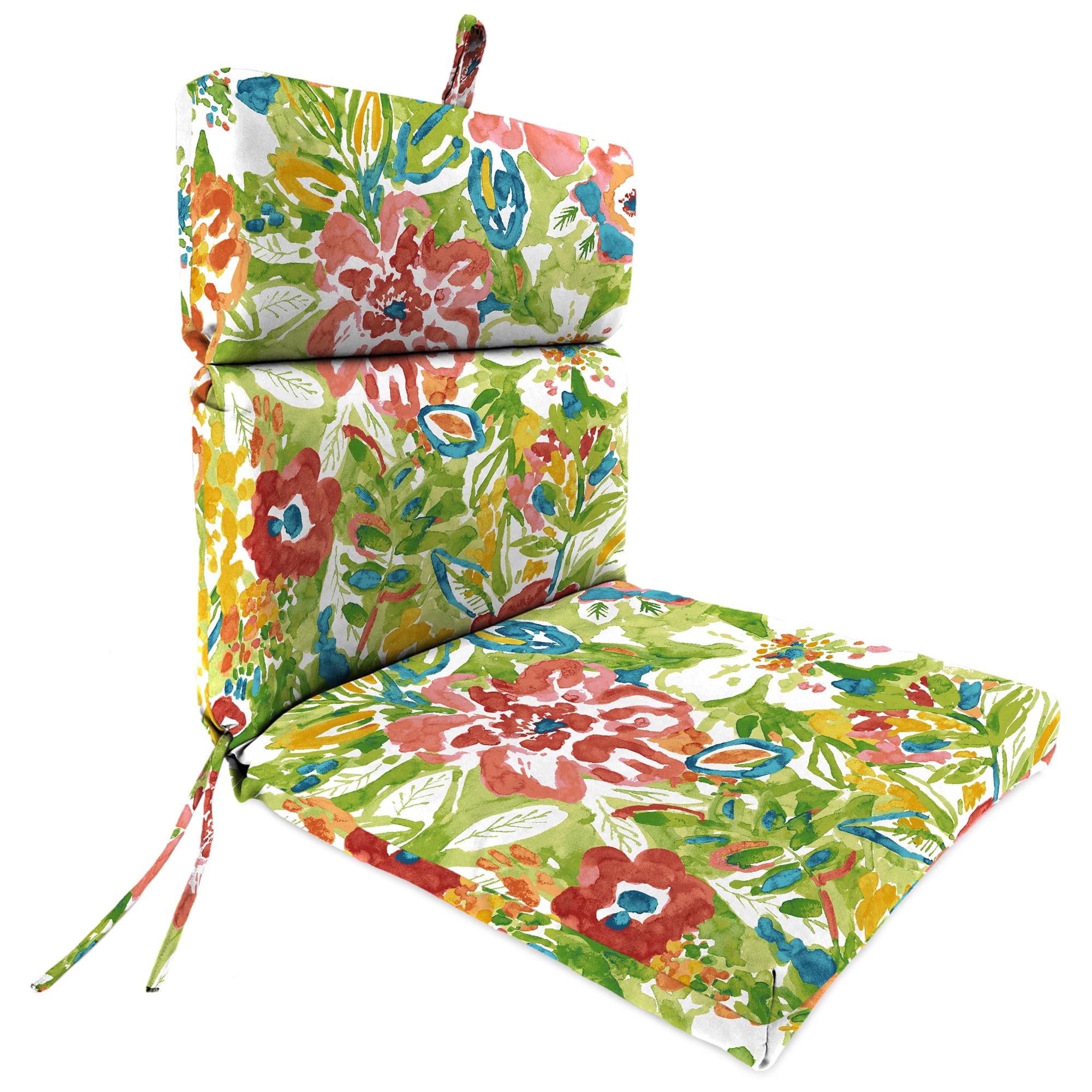 Jordan Manufacturing 44" x 22" Sun River Garden Multicolor Floral Rectangular Outdoor Chair Cushion with Ties and Hanger Loop
