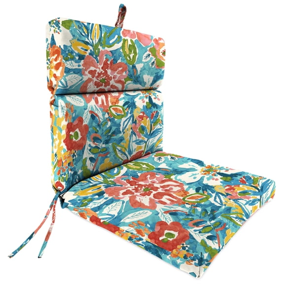 Jordan Manufacturing 44" x 22" Sun River Sky Multicolor Floral Rectangular Outdoor Chair Cushion with Ties and Hanger Loop