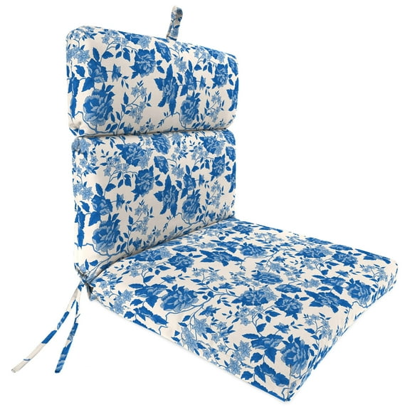 Jordan Manufacturing 44" x 22" Suzie Wetland Blue Jacobean Rectangular Outdoor Chair Cushion with Ties and Hanger Loop