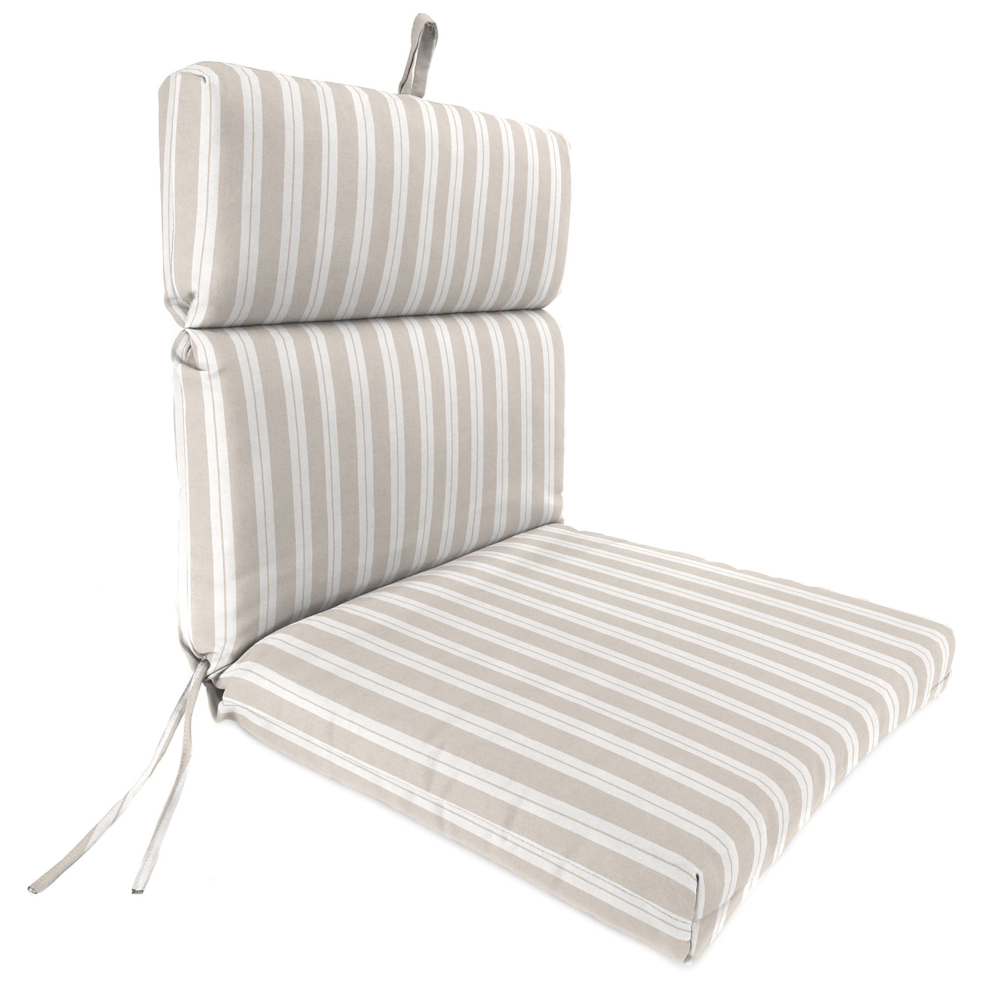 Jordan Manufacturing 44" x 22" Swain Sand and White Stripe Rectangular Outdoor Chair Cushion with Ties and Hanger Loop