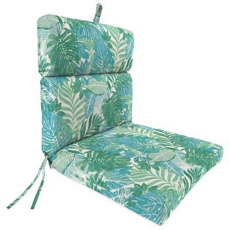 Jordan Manufacturing 44" x 22" Wesley Bayou Green Leaves Rectangular Outdoor Chair Cushion with Ties and Hanger Loop