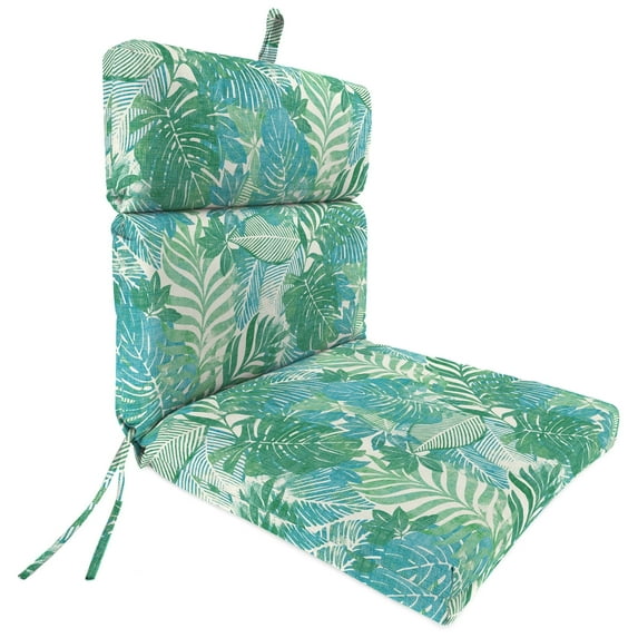 Jordan Manufacturing 44" x 22" Wesley Bayou Green Leaves Rectangular Outdoor Chair Cushion with Ties and Hanger Loop