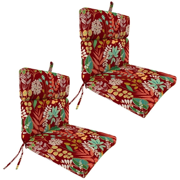 Jordan Manufacturing 44" x 22" Windcrest Mulberry Maroon Leaves Rectangular Outdoor Chair Cushion with Ties and Hanger Loop (2 Pack)