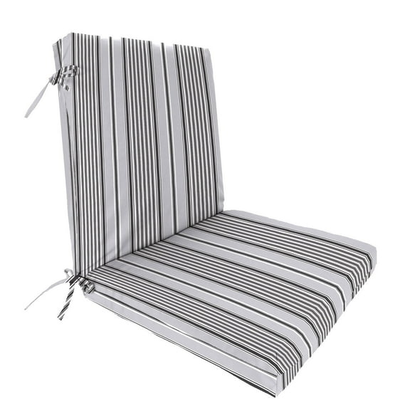 Jordan Manufacturing 44" x 22" Worth Black and Grey Stripe Rectangular Outdoor Chair Cushion with Ties