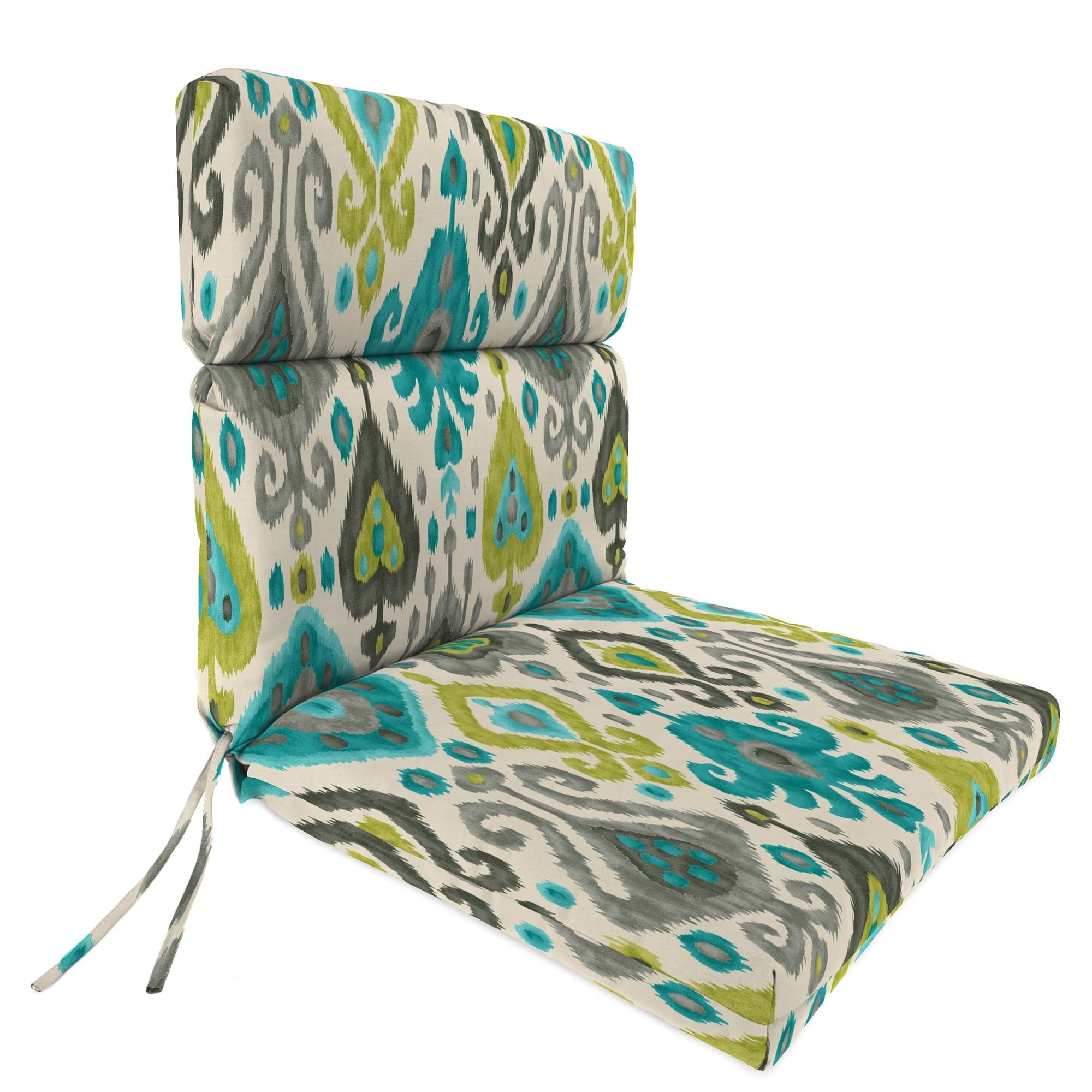 Jordan Manufacturing 45.5" x 23" Paso Turquoise Multicolor Ikat Rectangular Outdoor Chair Cushion with Ties