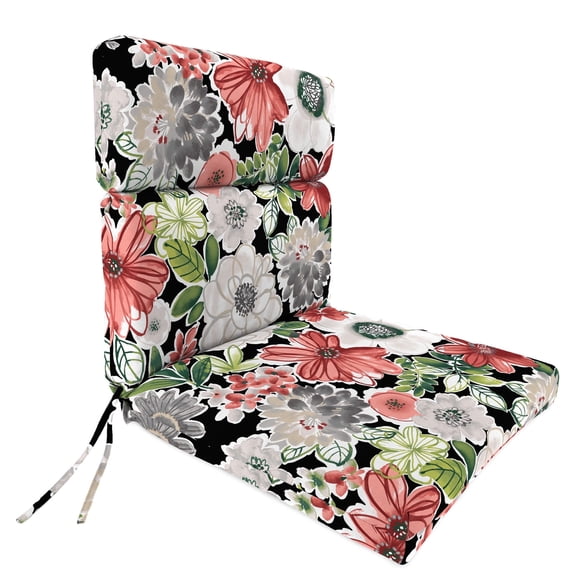 Jordan Manufacturing 45.5" x 23" Tamani Black Floral Rectangular Outdoor Chair Cushion with Ties