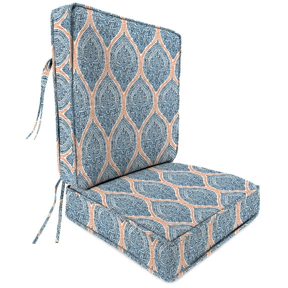 Jordan Manufacturing 45" x 22" Andorra Tiger Lily Navy Damask Rectangular Outdoor Deep Seating Chair Seat and Back Cushion with Ties and Welt