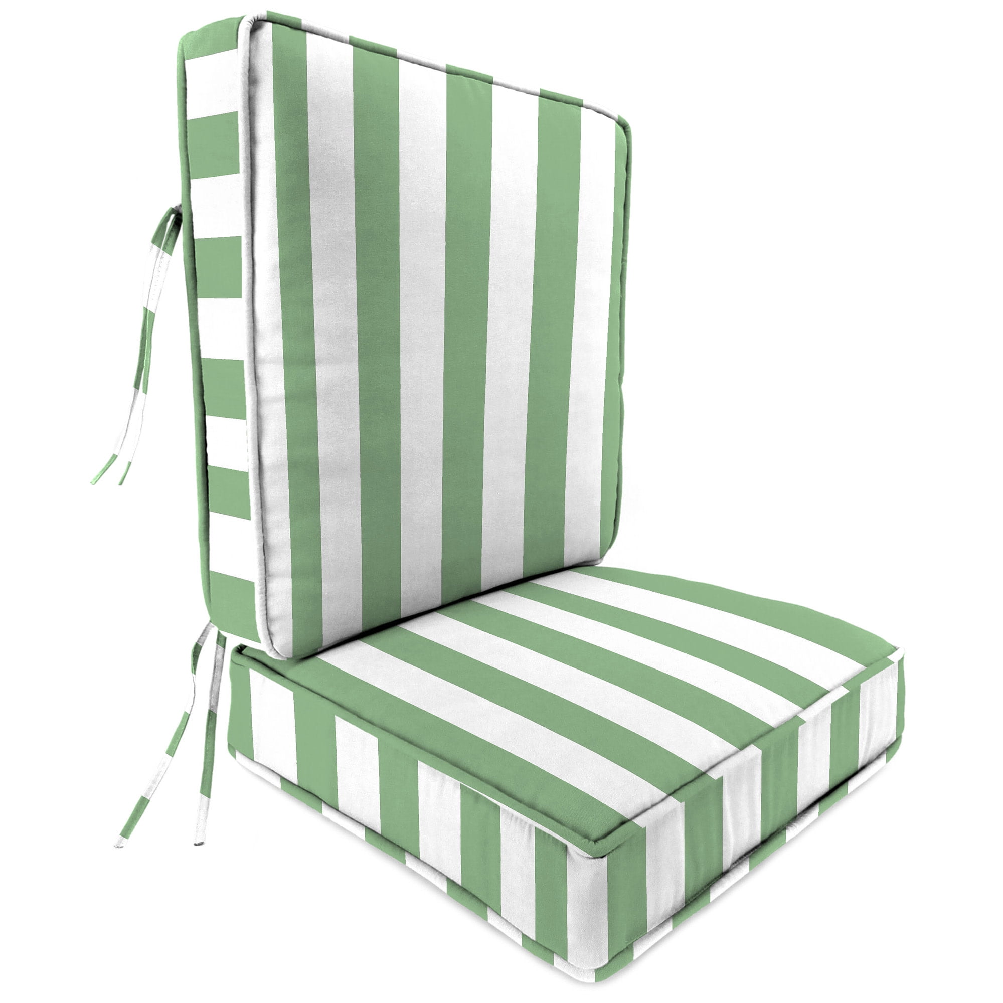 Jordan Manufacturing 45" x 22" Awning Cucumber Green Stripe Rectangular Outdoor Deep Seating Chair Seat and Back Cushion with Ties and Welt