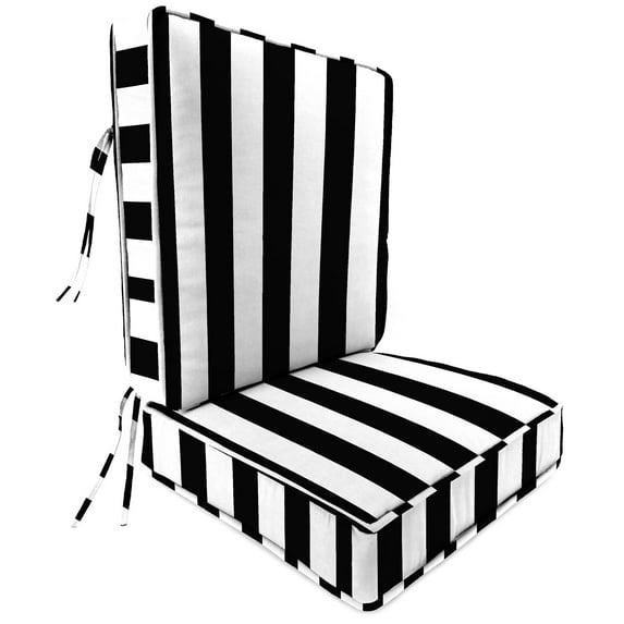 Jordan Manufacturing 45" x 22" Awning Onyx Black Stripe Rectangular Outdoor Deep Seat Chair Cushion Set with Ties and Welt