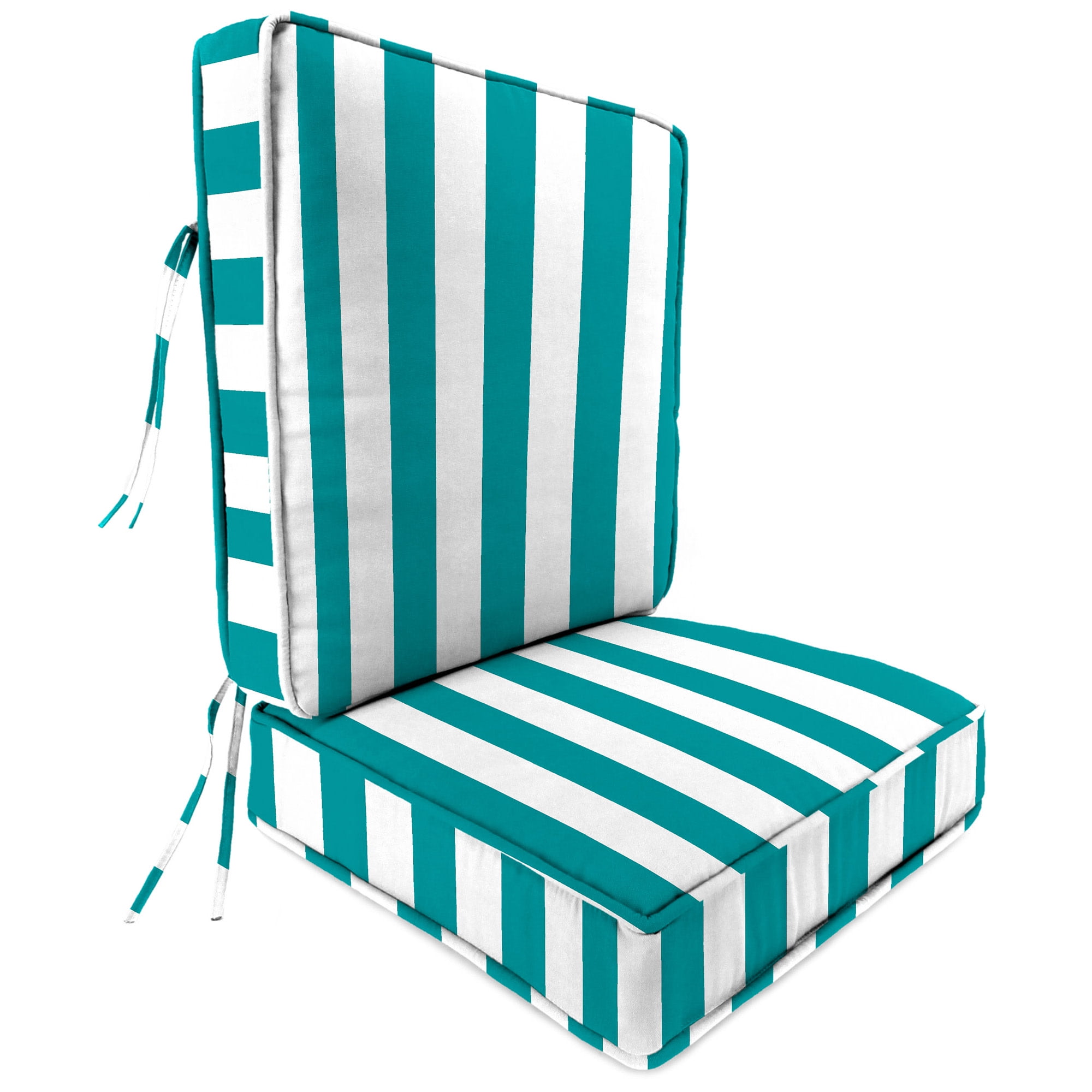 Jordan Manufacturing 45" x 22" Awning Turquoise Stripe Rectangular Outdoor Deep Seating Chair Seat and Back Cushion with Ties and Welt
