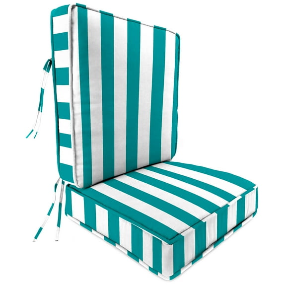 Jordan Manufacturing 45" x 22" Awning Turquoise Stripe Rectangular Outdoor Deep Seating Chair Seat and Back Cushion with Ties and Welt
