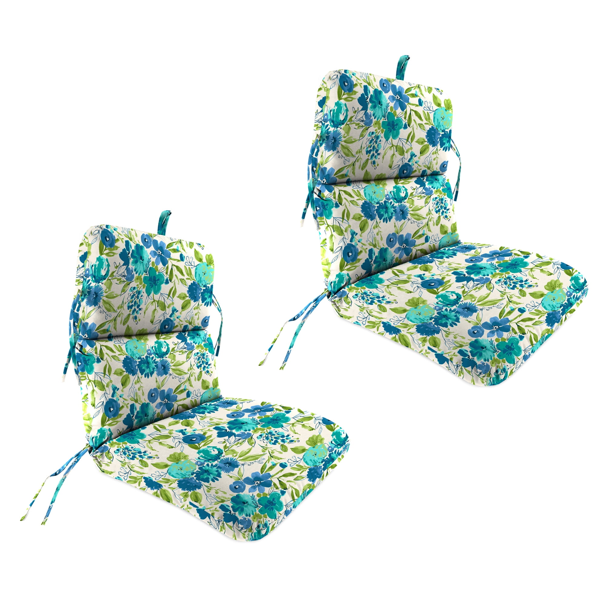 Jordan Manufacturing 45" x 22" Bettina Aqua Cream Floral Rectangular Outdoor Chair Cushion with Ties and Hanger Loop (2 Pack)