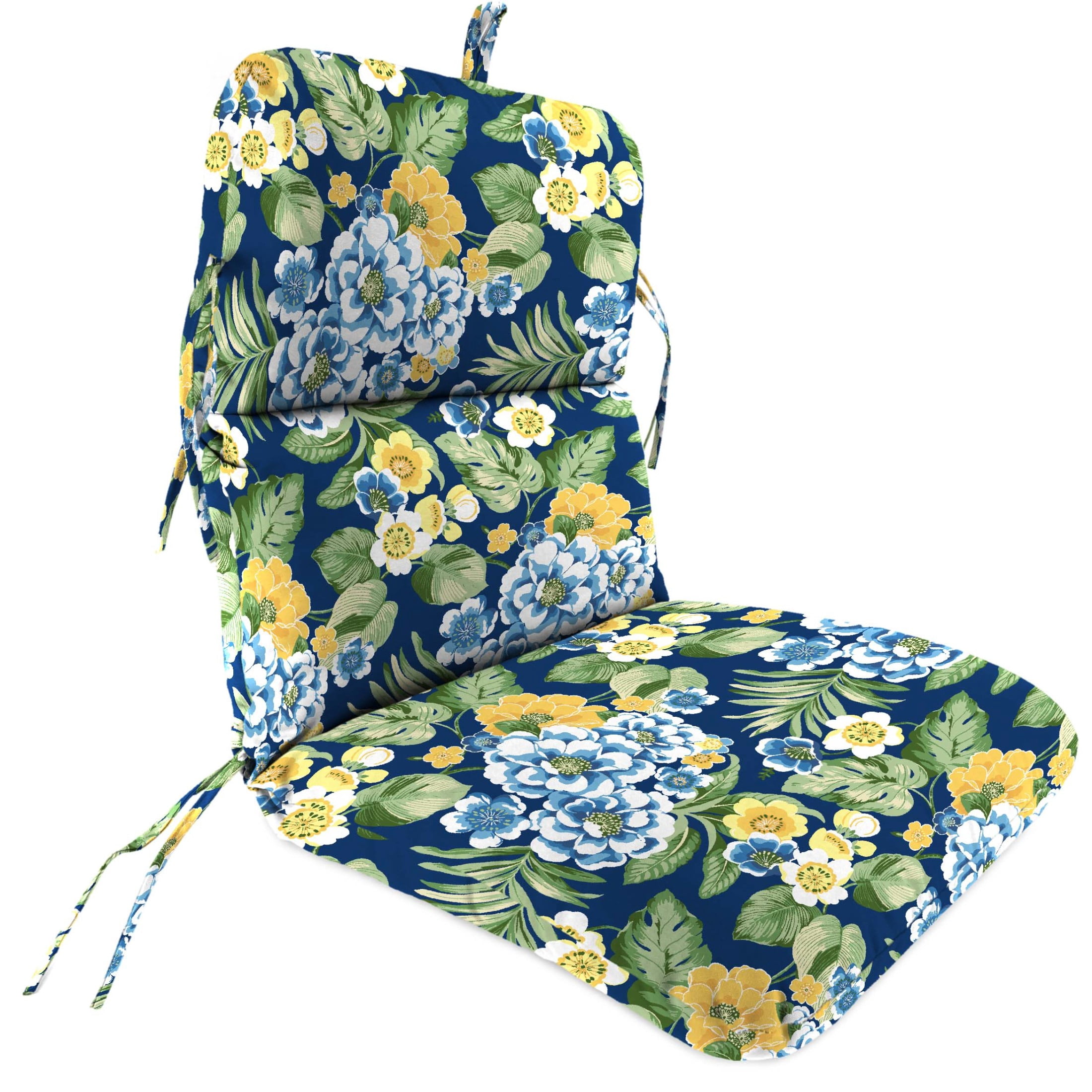 Jordan Manufacturing 45" x 22" Binessa Lapis Blue Floral Rectangular Outdoor Chair Cushion with Ties and Hanger Loop