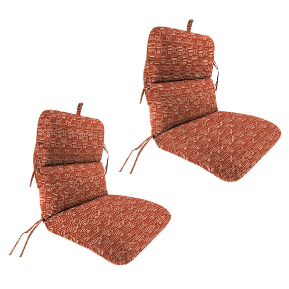 Jordan Manufacturing 45" x 22" Brevard Mesa Rust Geometric Rectangular Outdoor Chair Cushion with Ties and Hanger Loop (2 Pack)