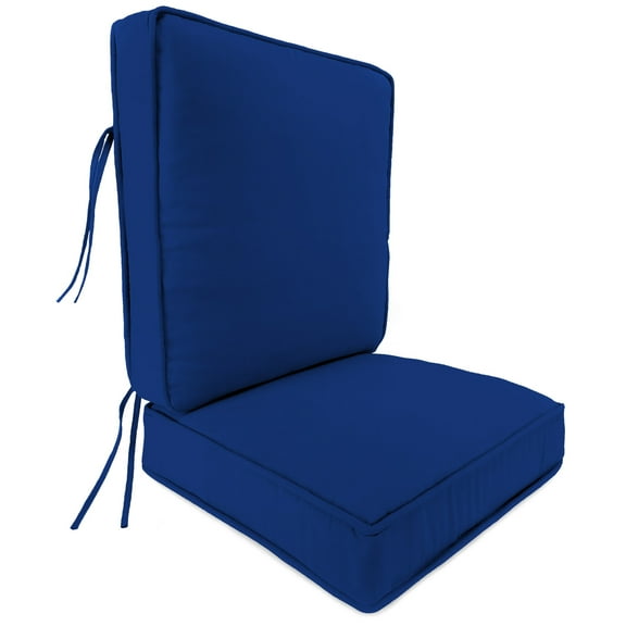 Jordan Manufacturing 45" x 22" Canvas Cobalt Blue Solid Rectangular Outdoor Deep Seating Chair Seat and Back Cushion with Ties and Welt