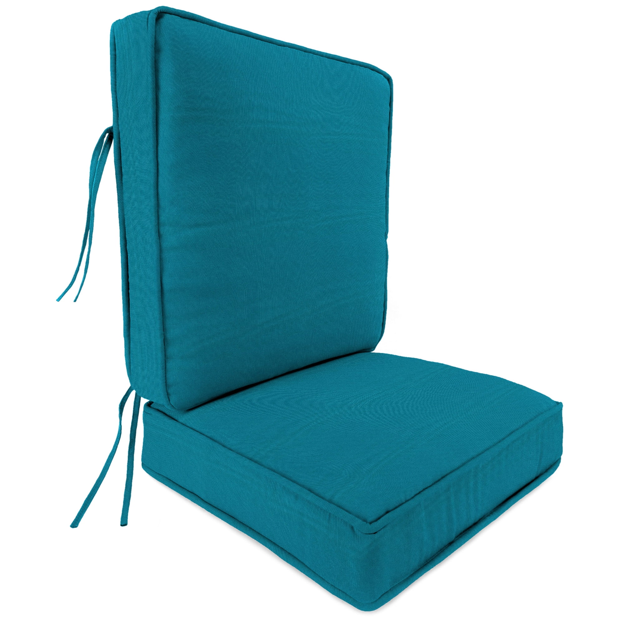 Jordan Manufacturing 45" x 22" Canvas Turquoise Solid Rectangular Outdoor Deep Seating Chair Seat and Back Cushion with Ties and Welt