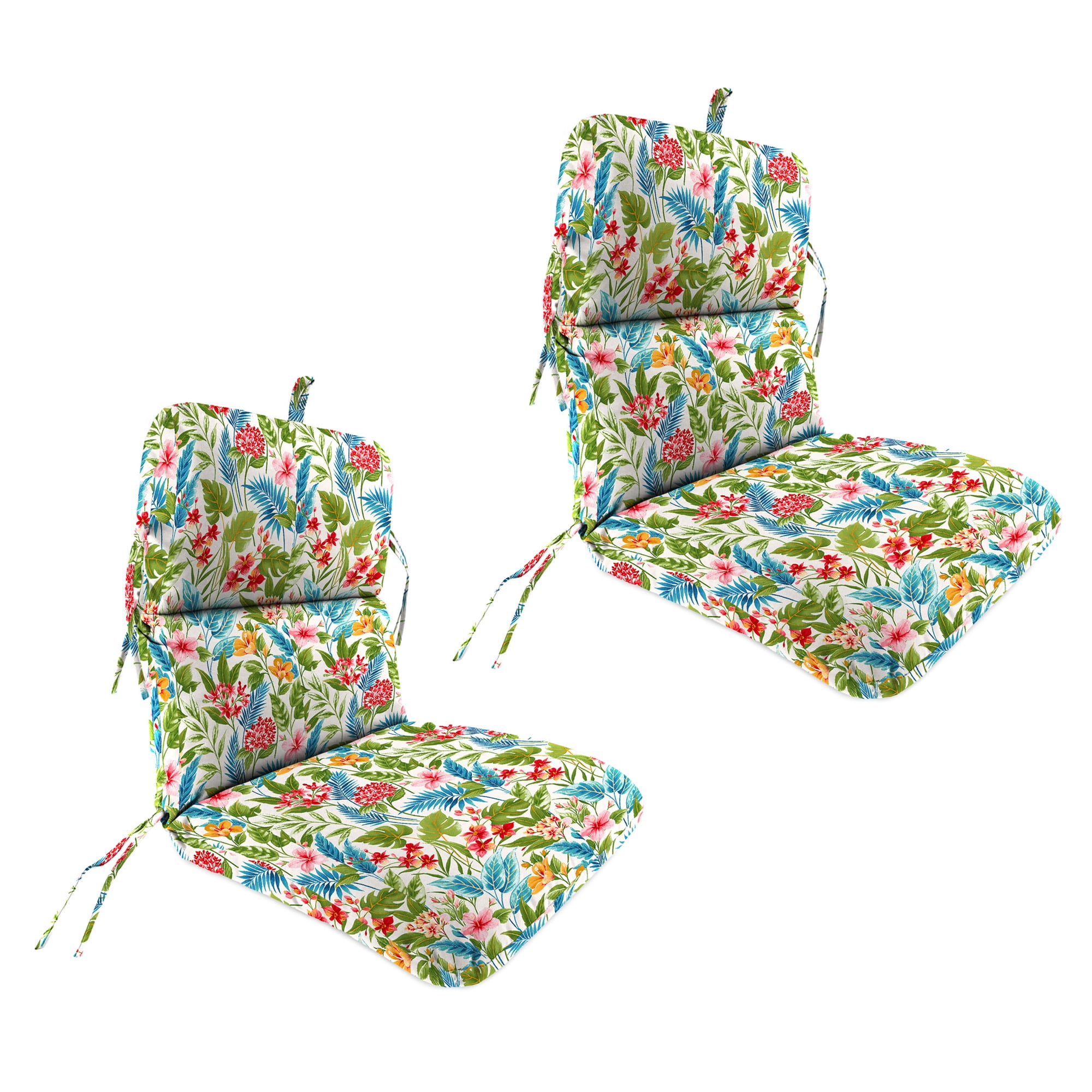 Jordan Manufacturing 45" x 22" Carena Multi White Floral Rectangular Outdoor Chair Cushion with Ties and Hanger Loop (2 Pack)