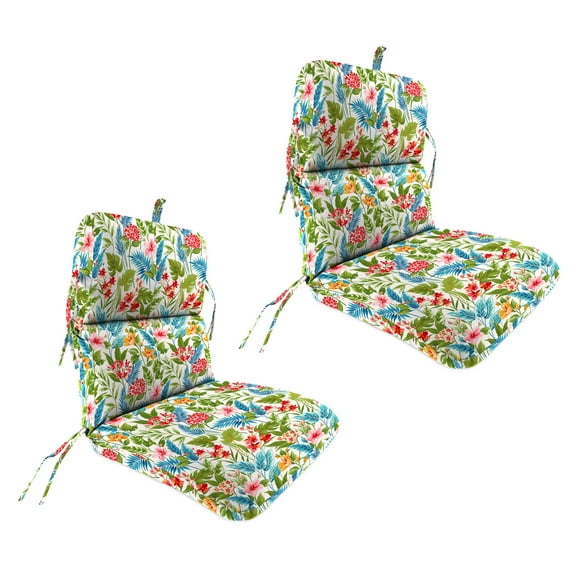 Jordan Manufacturing 45" x 22" Carena Multi White Floral Rectangular Outdoor Chair Cushion with Ties and Hanger Loop (2 Pack)