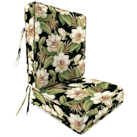 Jordan Manufacturing 45" x 22" Caroline Midnight Black Floral Rectangular Outdoor Deep Seat Chair Cushion Set with Ties and Welt
