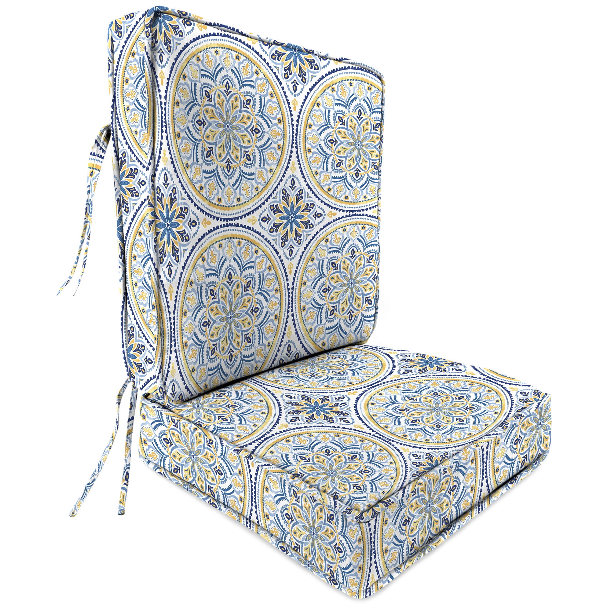 Jordan Manufacturing 45" x 22" Castille Multicolor Medallion Rectangular Outdoor Deep Seating Chair Seat and Back Cushion with Ties and Welt