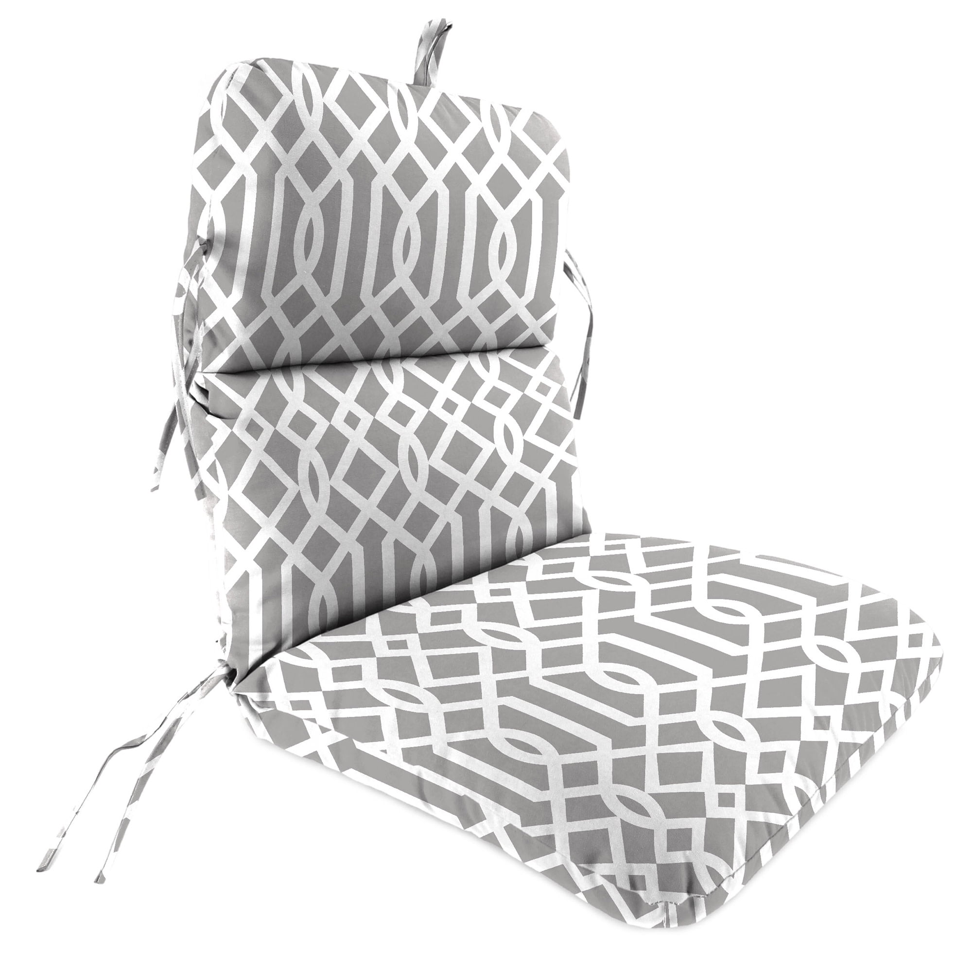 Chauncey Pumice Gray Geometric Rectangular Outdoor Chair Cushion with Ties