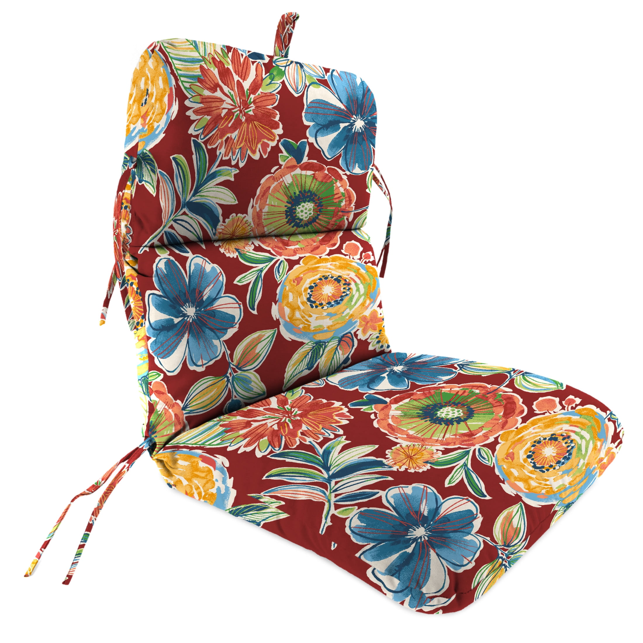 Jordan Manufacturing 45" x 22" Colsen Berry Red Floral Rectangular Outdoor Chair Cushion with Ties and Hanger Loop