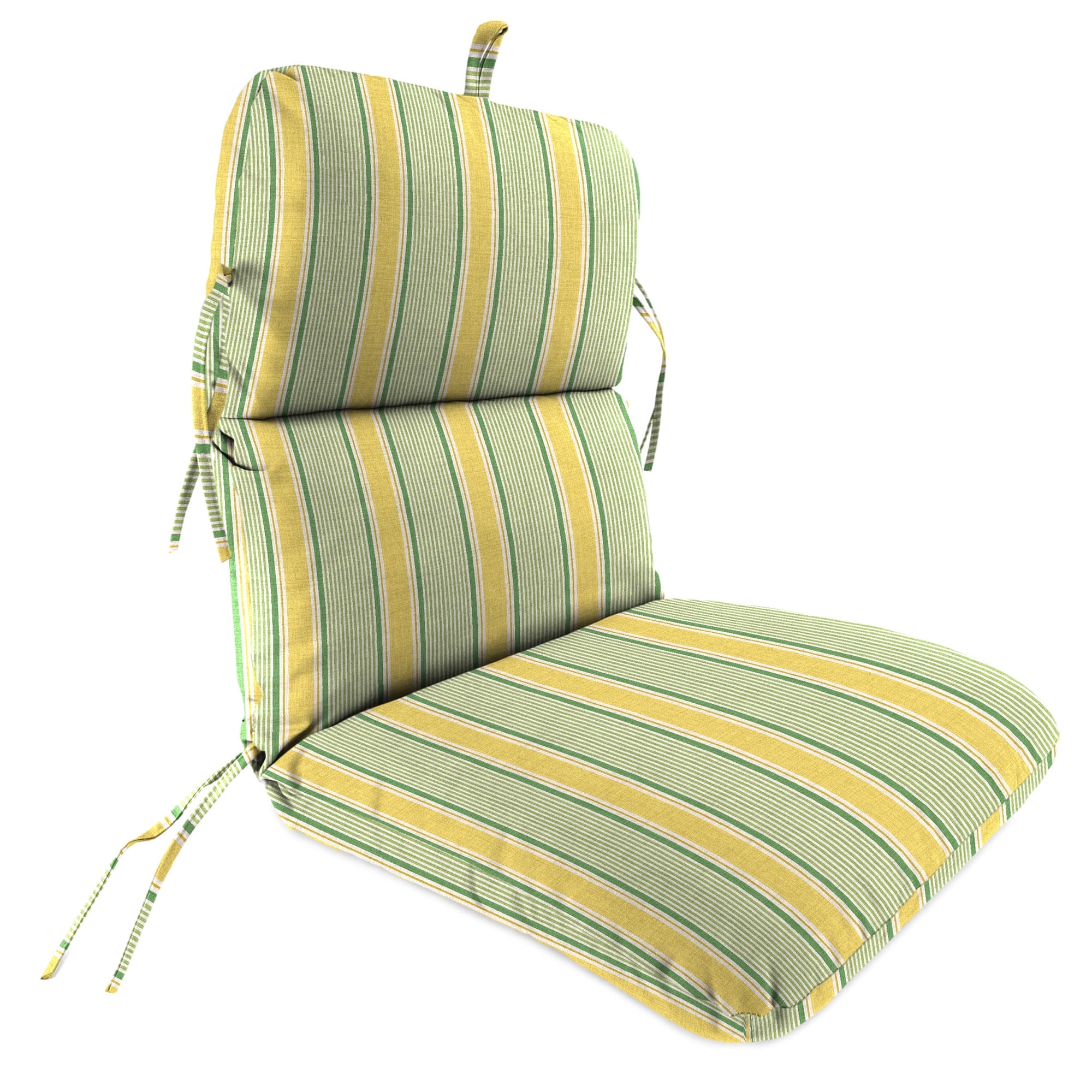 Jordan Manufacturing 45" x 22" Corky Wheat Yellow and Green Stripe Rectangular Outdoor Chair Cushion with Ties and Hanger Loop