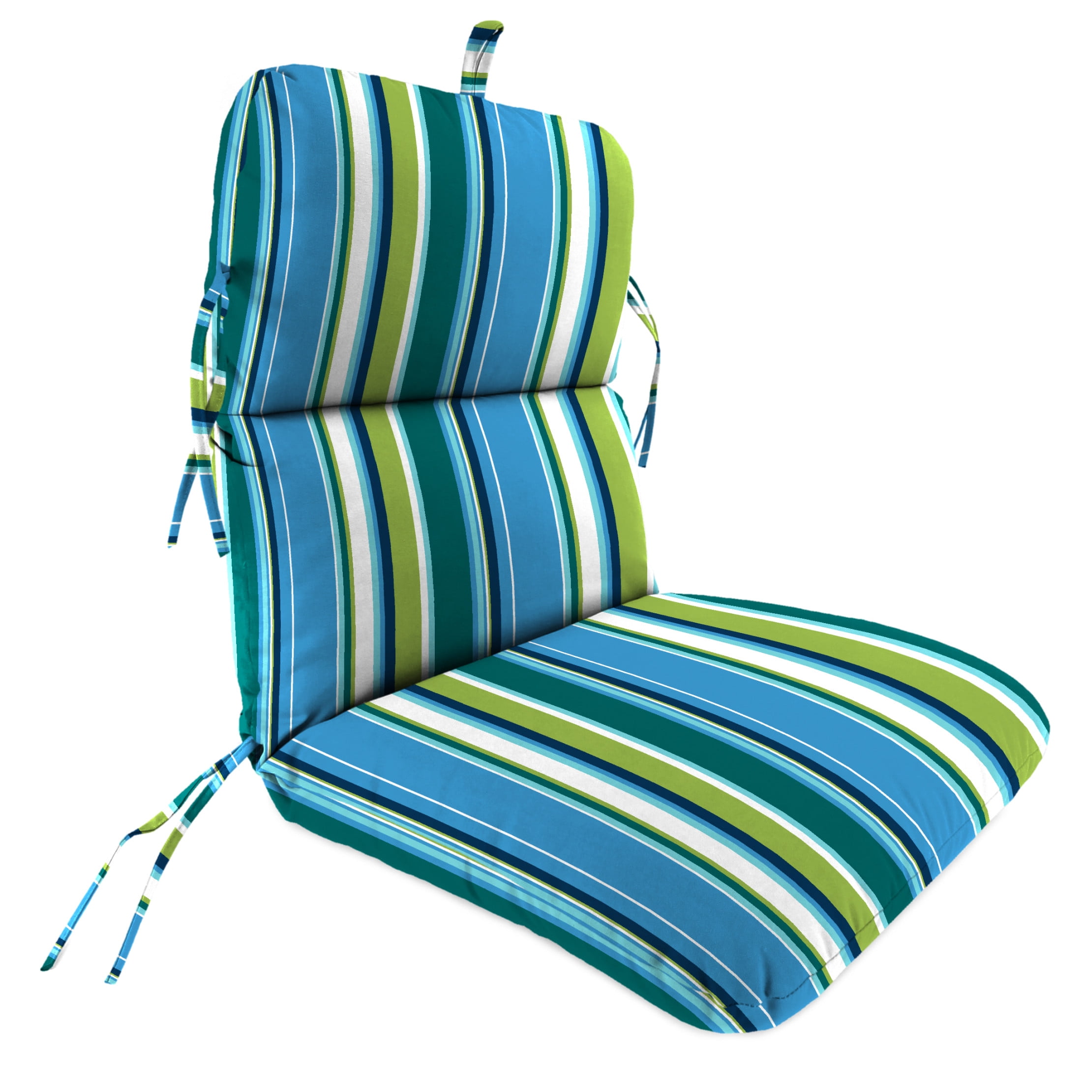 Jordan Manufacturing 45" x 22" Covert Capri Blue Stripe Rectangular Outdoor Chair Cushion with Ties and Hanger Loop