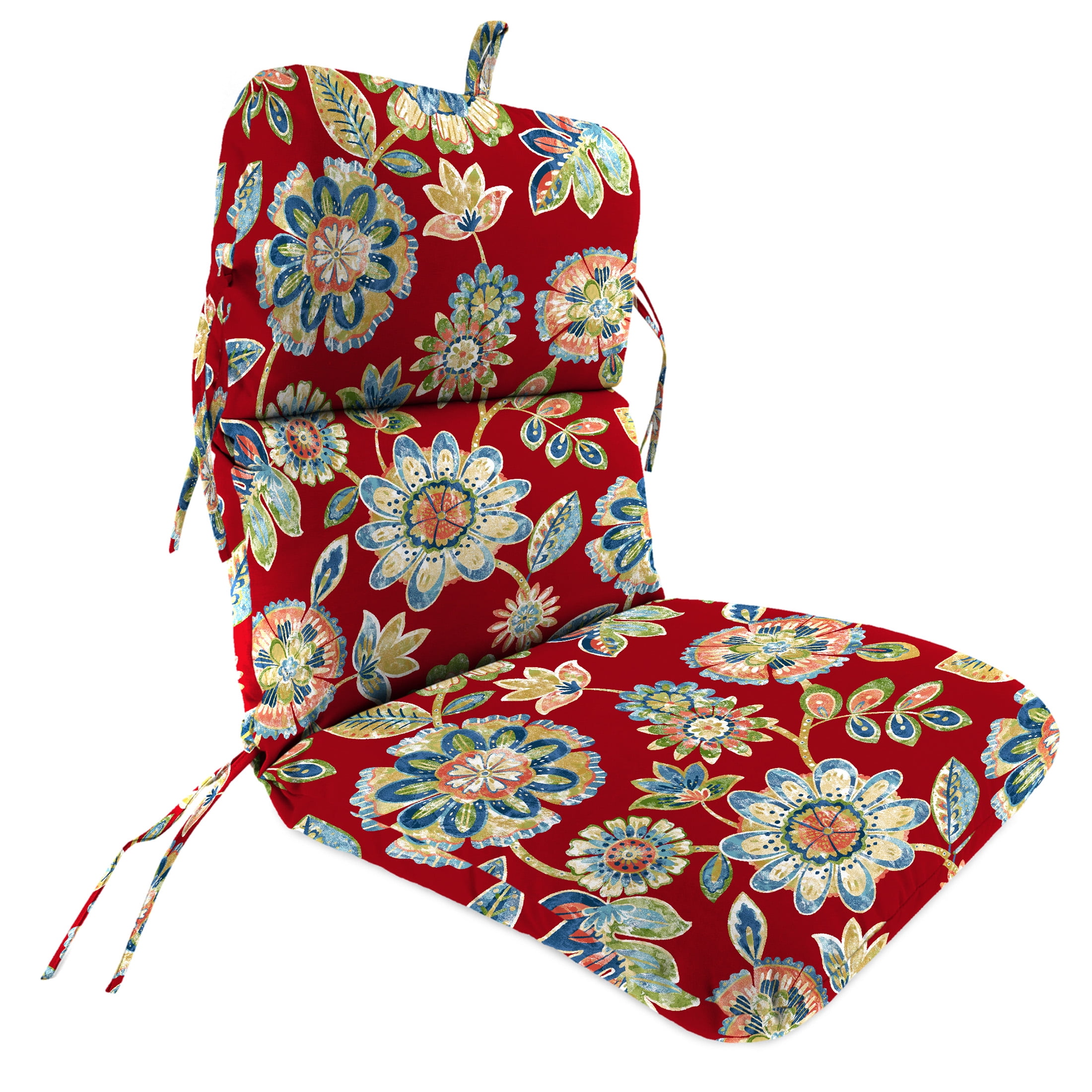 Jordan Manufacturing 45" x 22" Daelyn Cherry Red Floral Rectangular Outdoor Chair Cushion with Ties and Hanger Loop