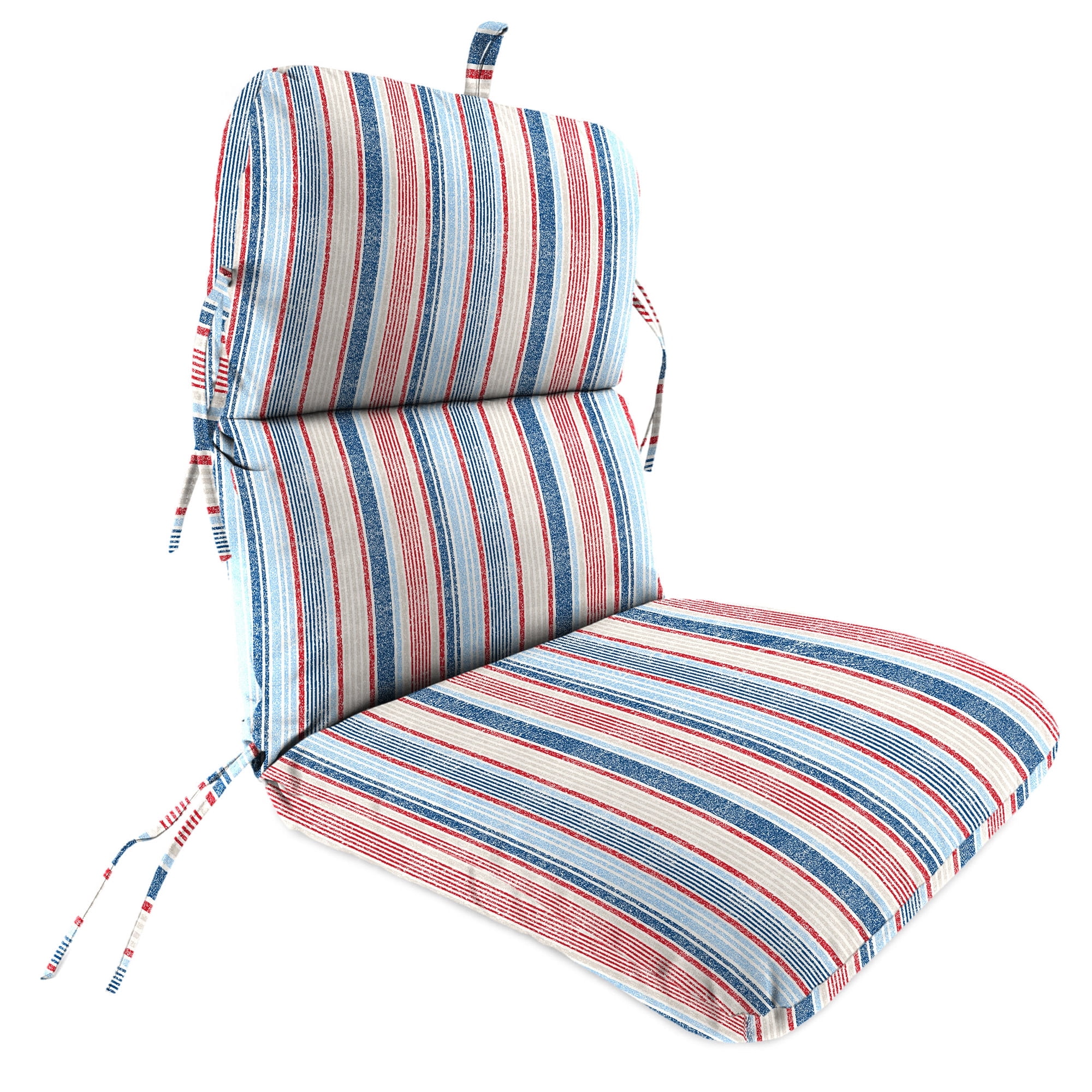 Jordan Manufacturing 45" x 22" Davian Razz Red, White and Blue Stripe Rectangular Outdoor Chair Cushion with Ties and Hanger Loop