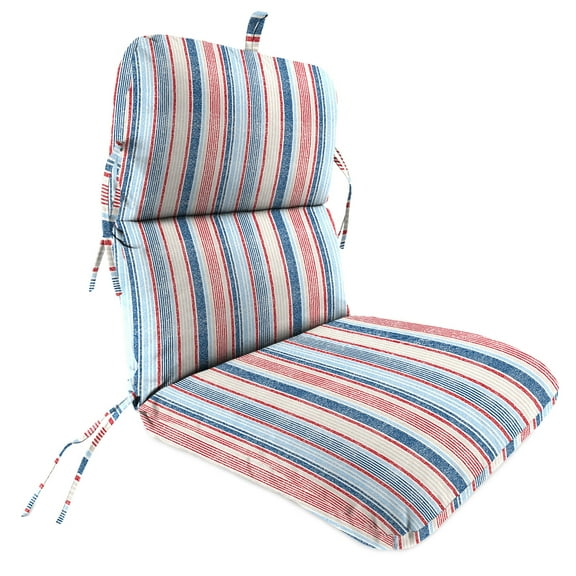 Jordan Manufacturing 45" x 22" Davian Razz Red, White and Blue Stripe Rectangular Outdoor Chair Cushion with Ties and Hanger Loop