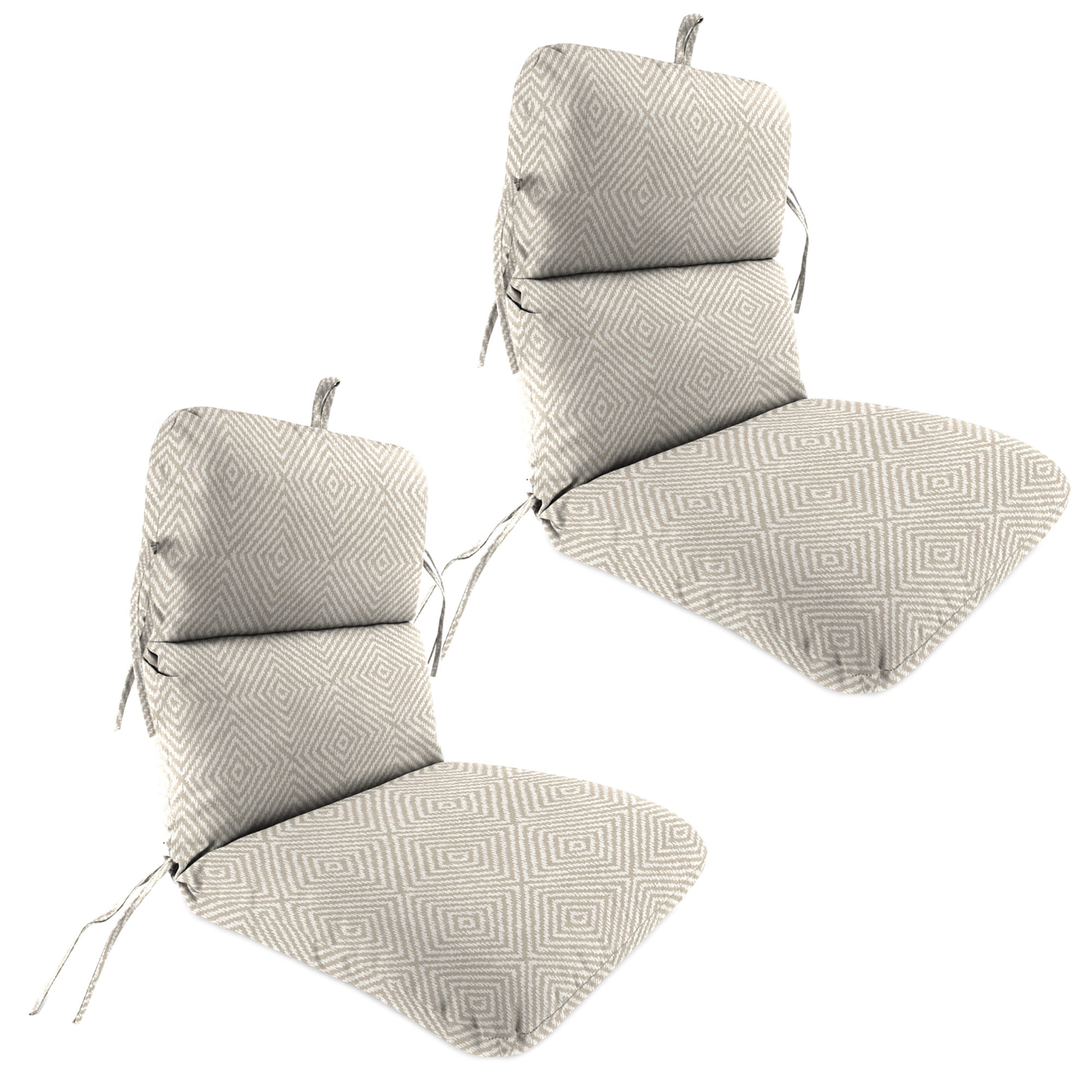 Jordan Manufacturing 45" x 22" Encore Birch Taupe Diamond Rectangular Outdoor Chair Cushion with Ties and Hanger Loop (2 Pack)