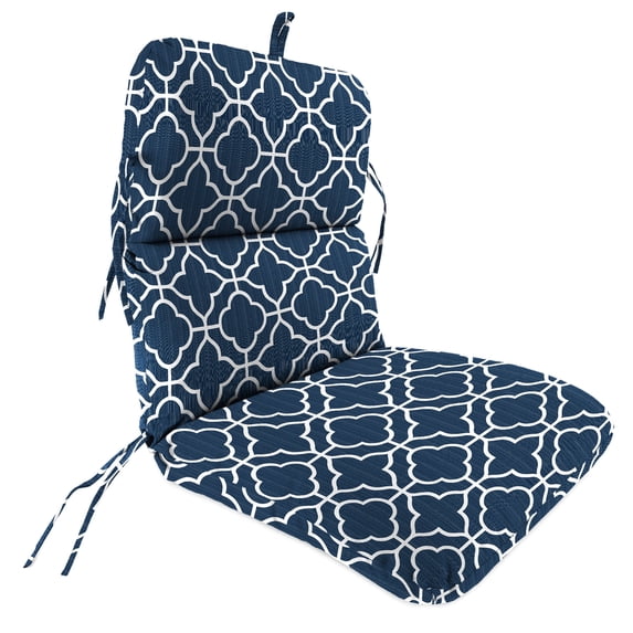 Jordan Manufacturing 45" x 22" Fandango Oceanic Blue Quatrefoil Rectangular Outdoor Chair Cushion with Ties and Hanger Loop