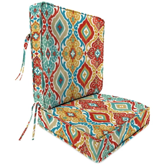 Jordan Manufacturing 45" x 22" Fresca Fiesta Multicolor Damask Rectangular Outdoor Deep Seat Chair Cushion Set with Ties and Welt