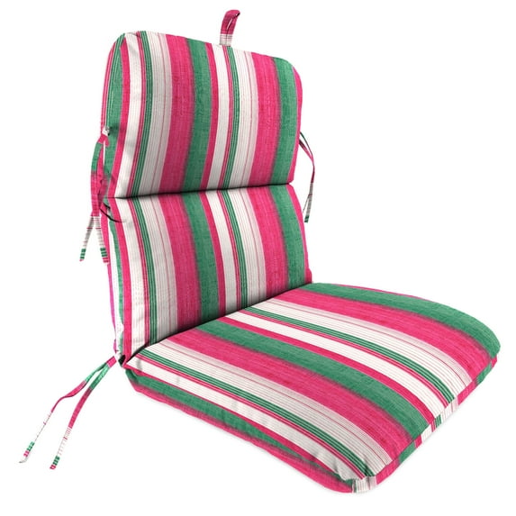 Jordan Manufacturing 45" x 22" Giden Cider Pink and Green Stripe Rectangular Outdoor Chair Cushion with Ties and Hanger Loop