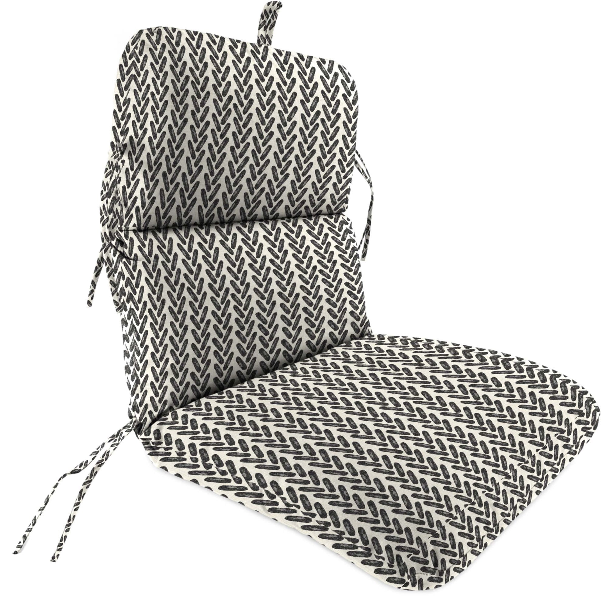 Jordan Manufacturing 45" x 22" Hatch Black Chevron Rectangular Outdoor Chair Cushion with Ties and Hanger Loop