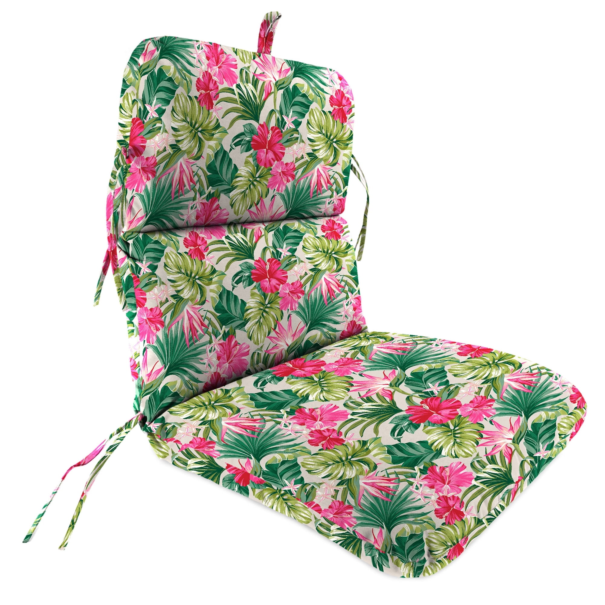 Jordan Manufacturing 45" x 22" Hibiscus Cider Beige Tropical Rectangular Outdoor Chair Cushion with Ties and Hanger Loop