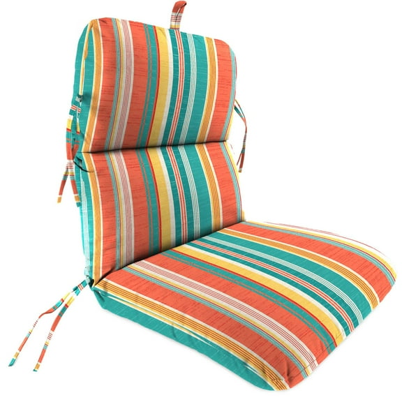 Jordan Manufacturing 45" x 22" Kodi Cornhusk Multicolor Stripe Rectangular Outdoor Chair Cushion with Ties and Hanger Loop
