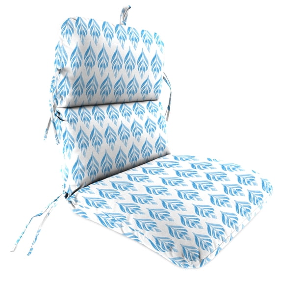 Jordan Manufacturing 45" x 22" Marvel Azure Blue Leaves Rectangular Outdoor Chair Cushion with Ties and Hanger Loop