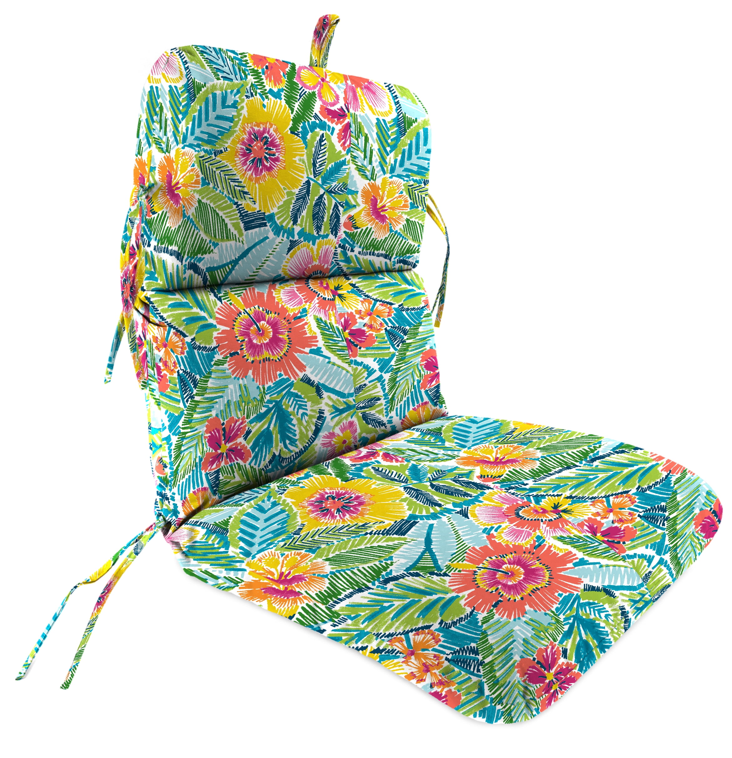 Jordan Manufacturing 45" x 22" Pensacola Multicolor Floral Rectangular Outdoor Chair Cushion with Ties and Hanger Loop